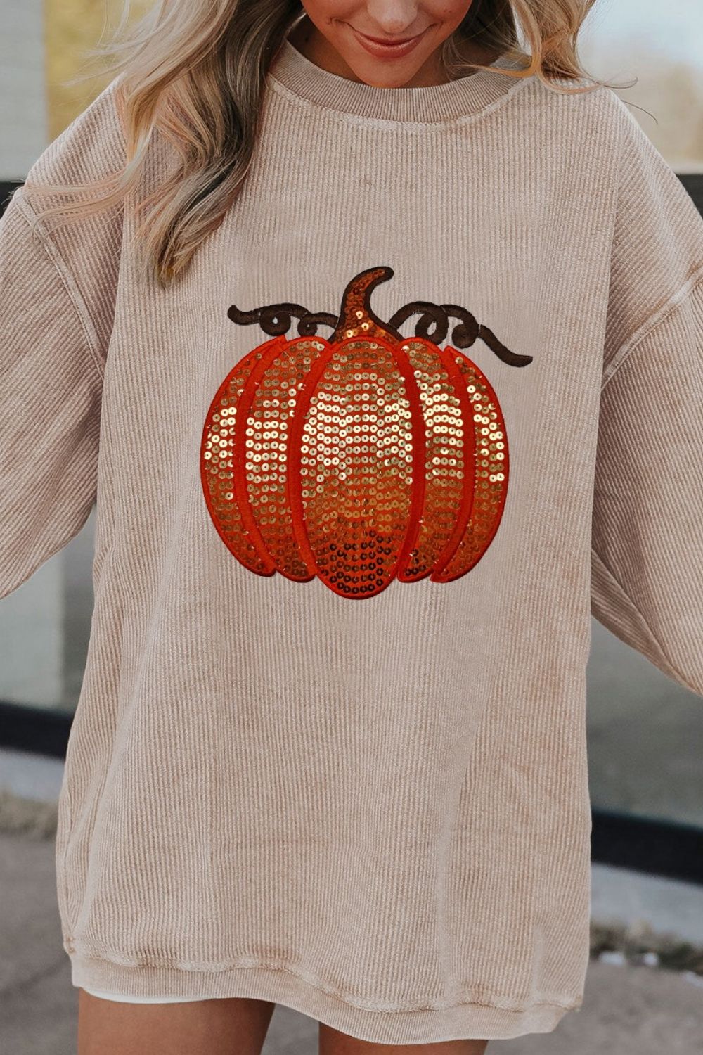 Regular & Plus Size Sequin Pumpkin Sweatshirt