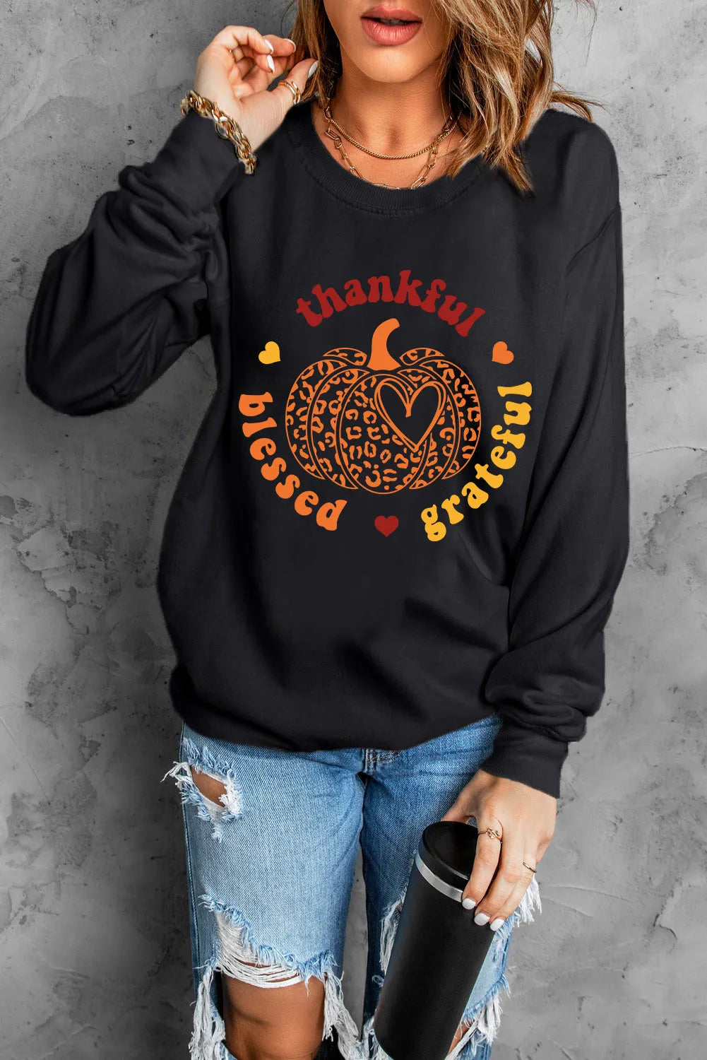 Regular & Plus Size Pumpkin Graphic Long Sleeve Sweatshirt