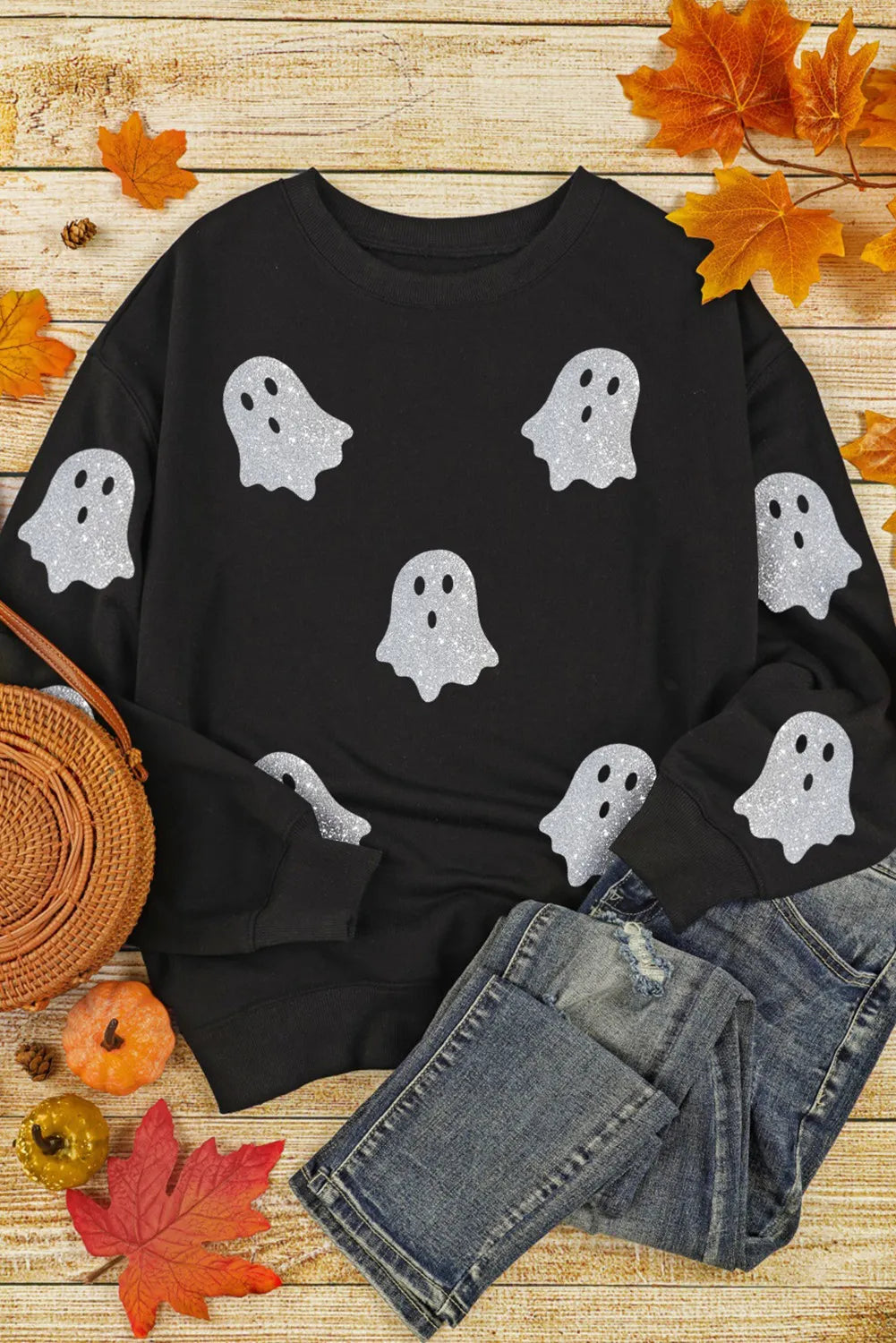 Regular & Plus Size Glitter Ghost Sweatshirt