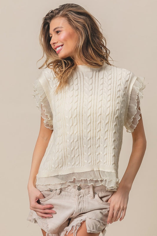 Chiffon Edge Layered Knit Top