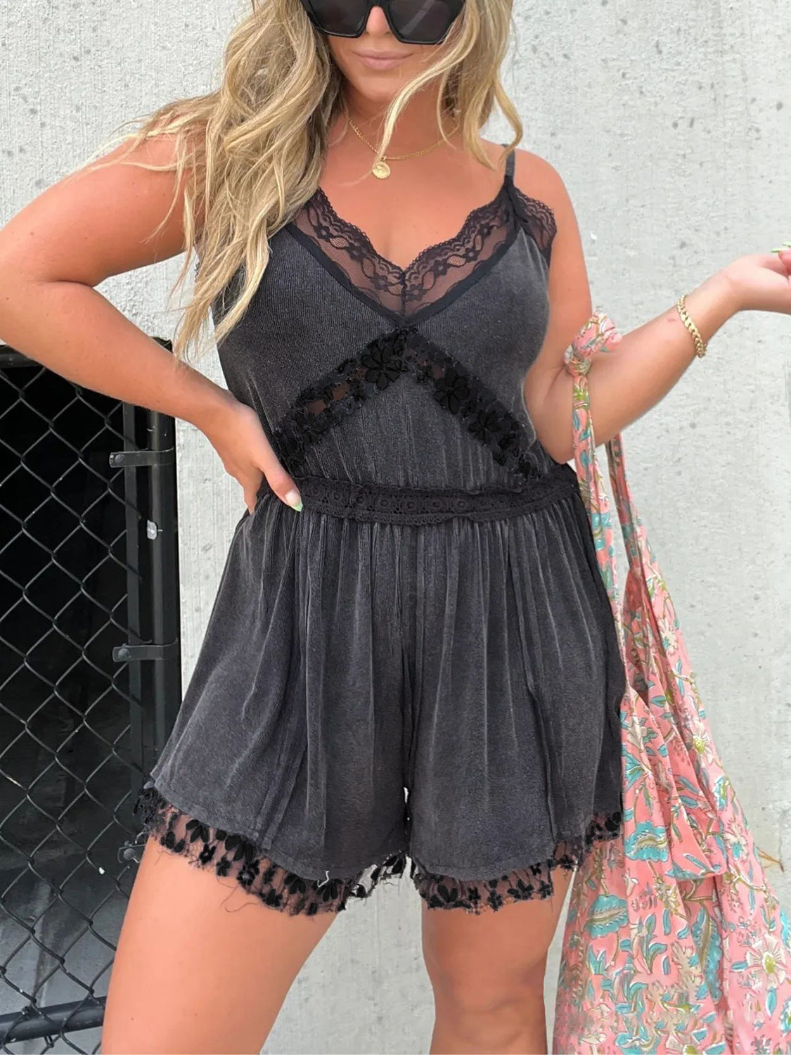 Regular & Plus Size Size Lace Detail Romper