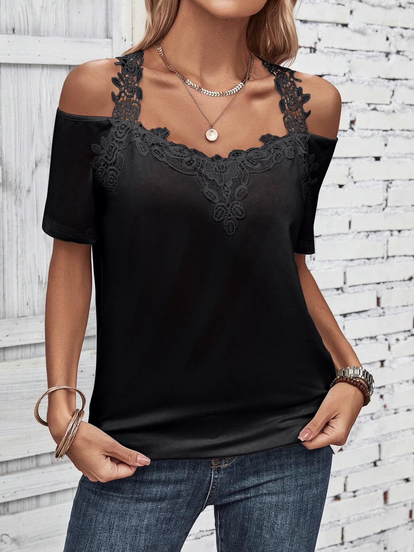 Regular & Plus Size Lace Detail T-Shirt