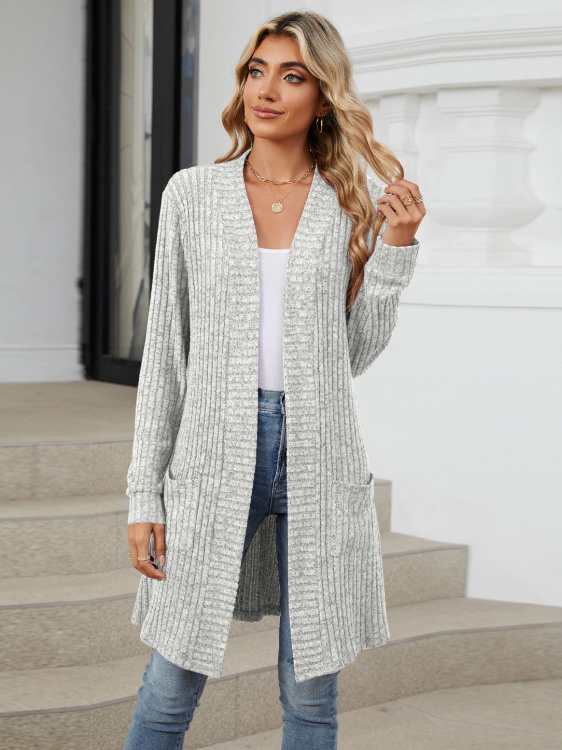 Regular & Plus Size Open Front Long Sleeve Cardigan