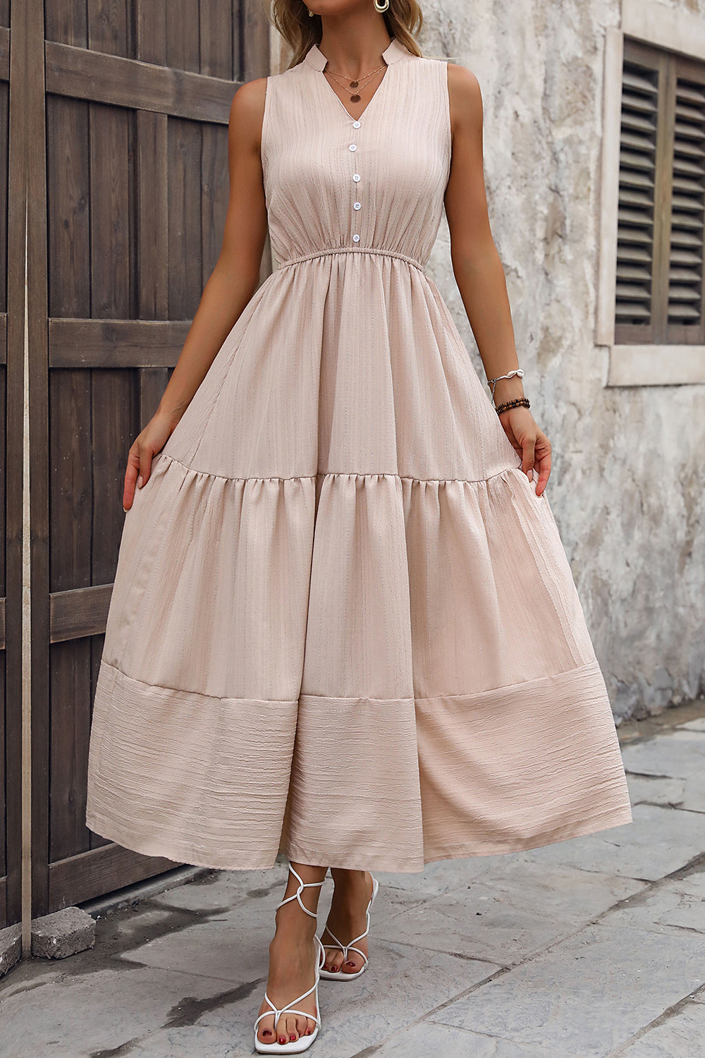 Stylish Notched Tiered Dress