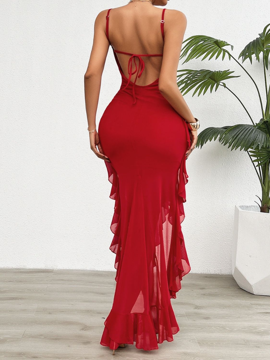 Gorgeous Backless Ruffled Cami Dress