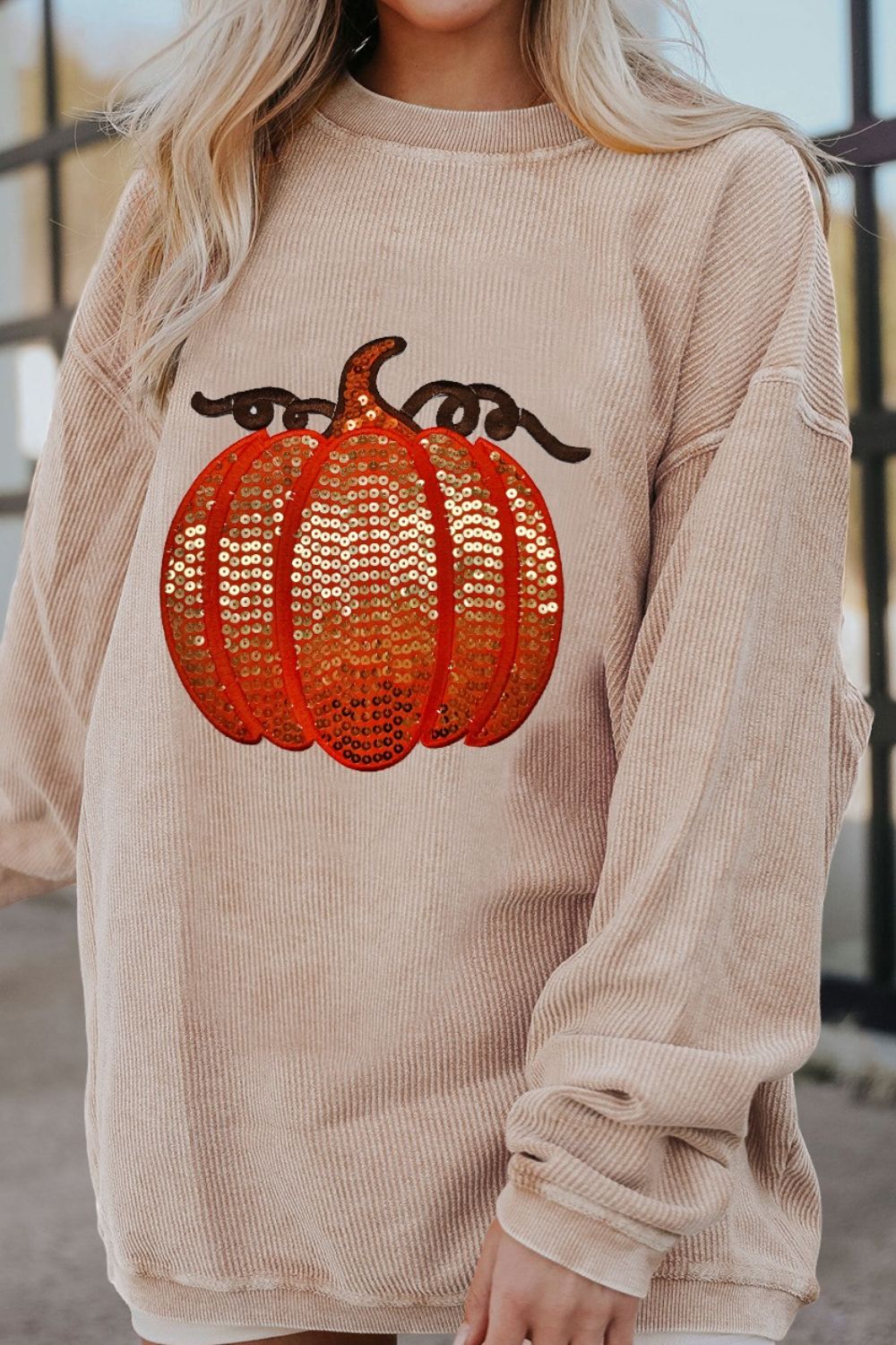 Regular & Plus Size Sequin Pumpkin Sweatshirt