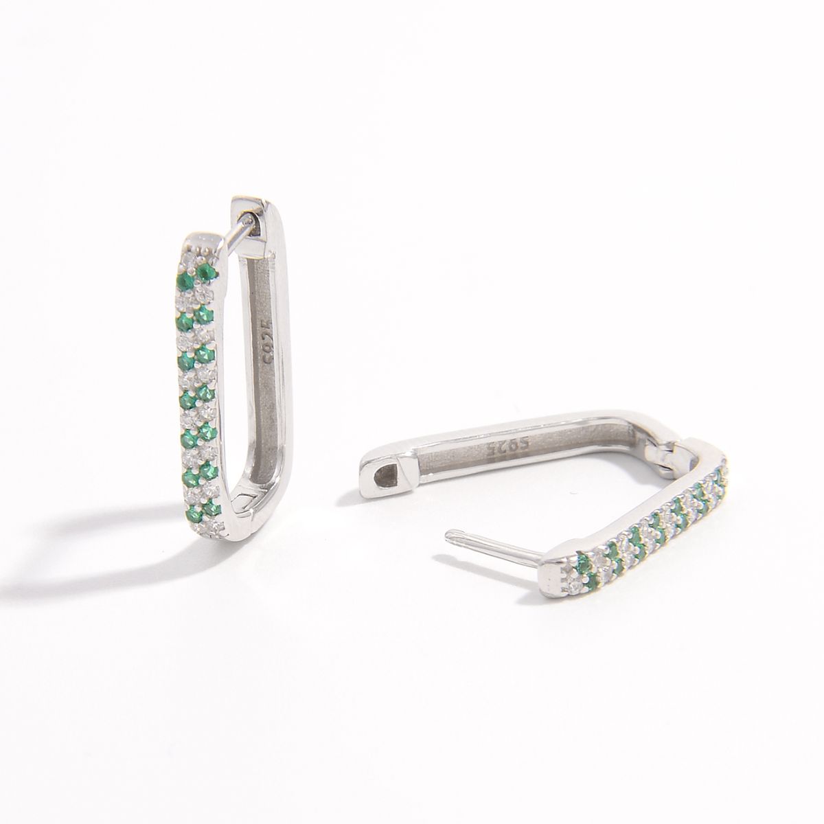 925 Sterling Silver Green Stone Earrings