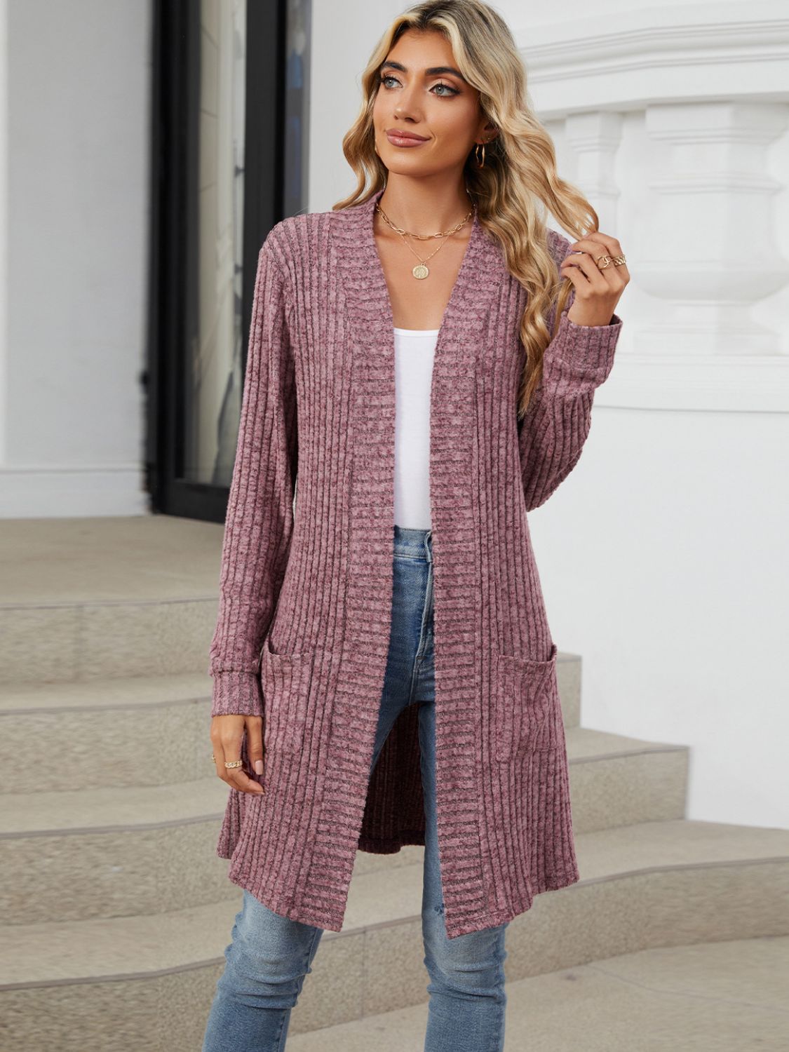 Regular & Plus Size Open Front Long Sleeve Cardigan