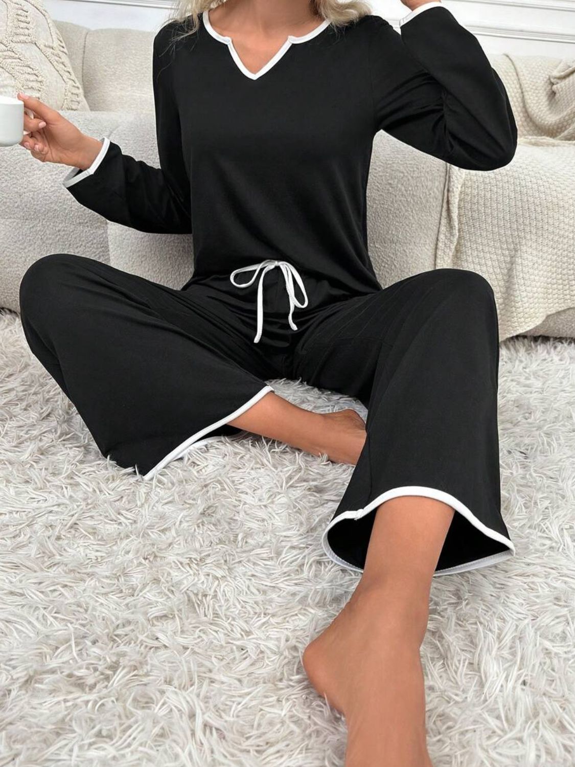 Regular & Plus Size Contrast Trim Lounge Set