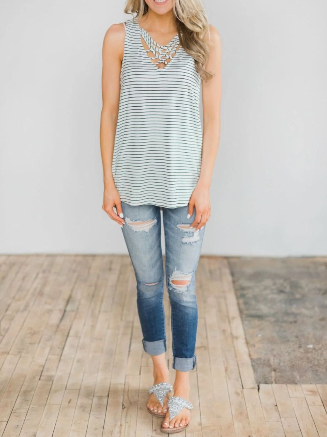 Regular & Plus Size High-Low Striped Tank