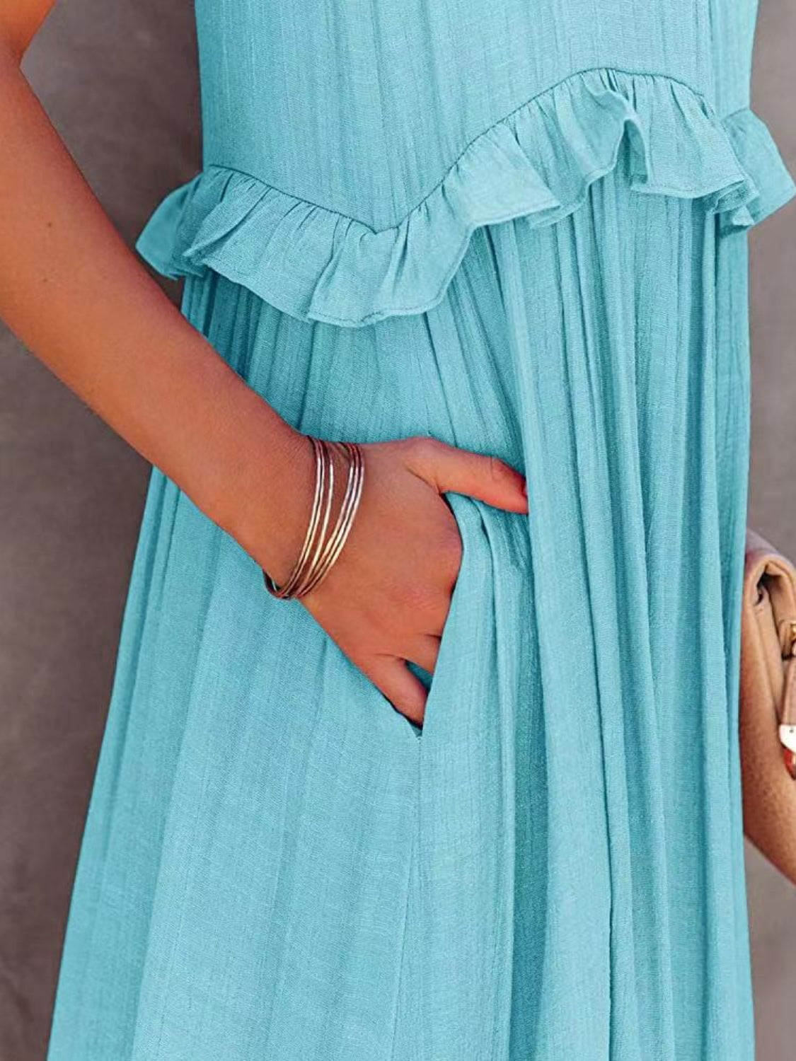 Regular & Plus Size Ruffled Maxi Dress with Pockets