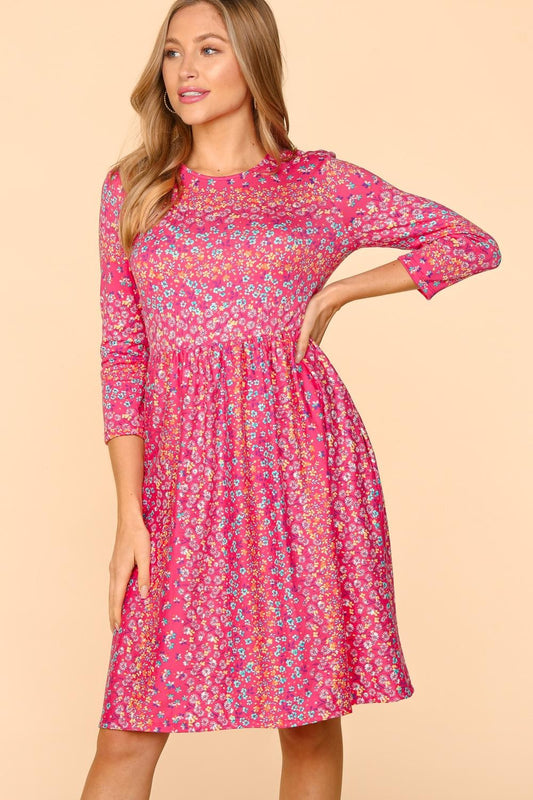 Delightful Round Neck Floral Dress with Pockets