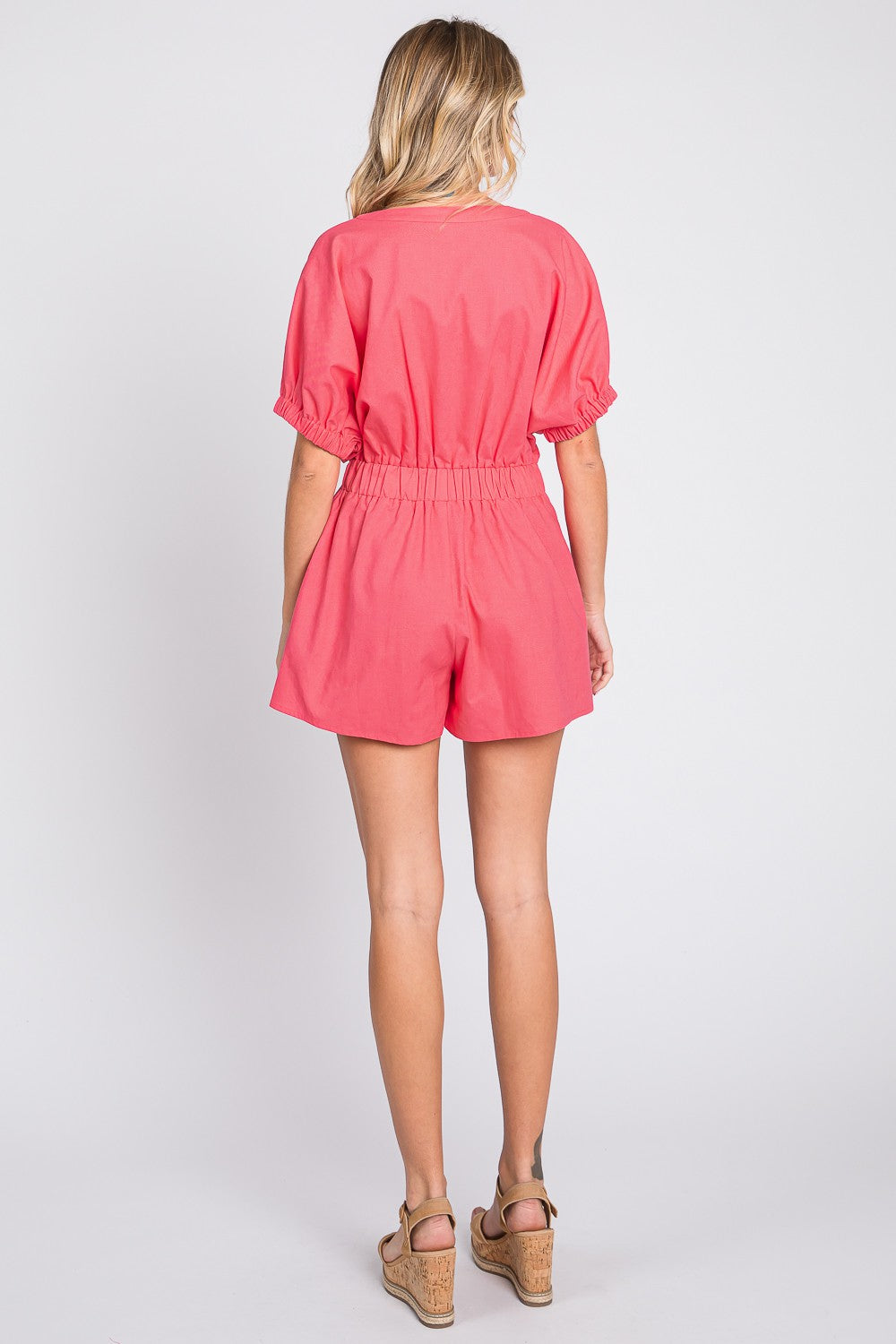 Chic Vibes Half Button V-Neck Linen Romper