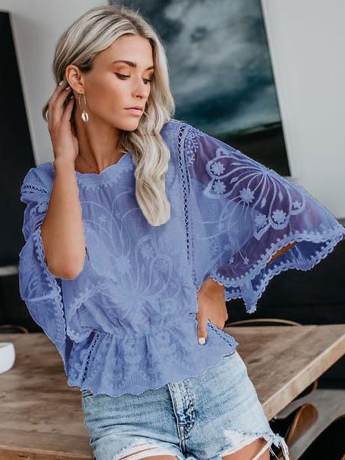 Regular & Plus Size Lace Detail Blouse