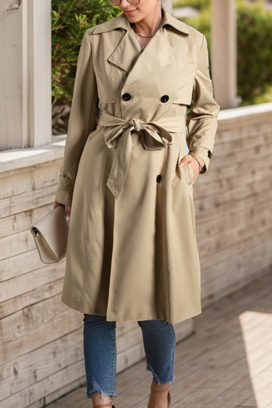 Regular & Plus Size Tie Waist Long Sleeve Trench Coat