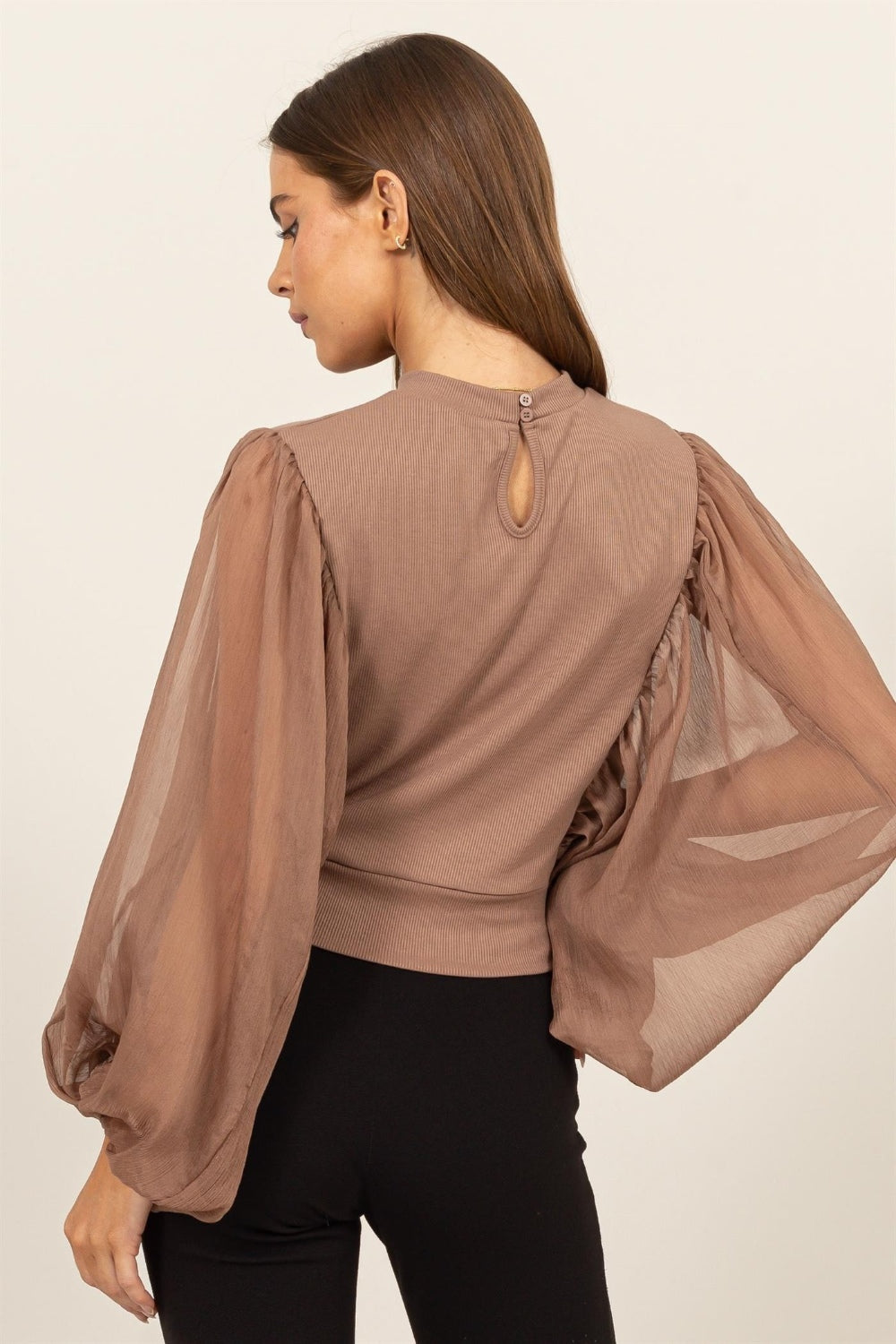 Ruched Sheer Sleeve Blouse