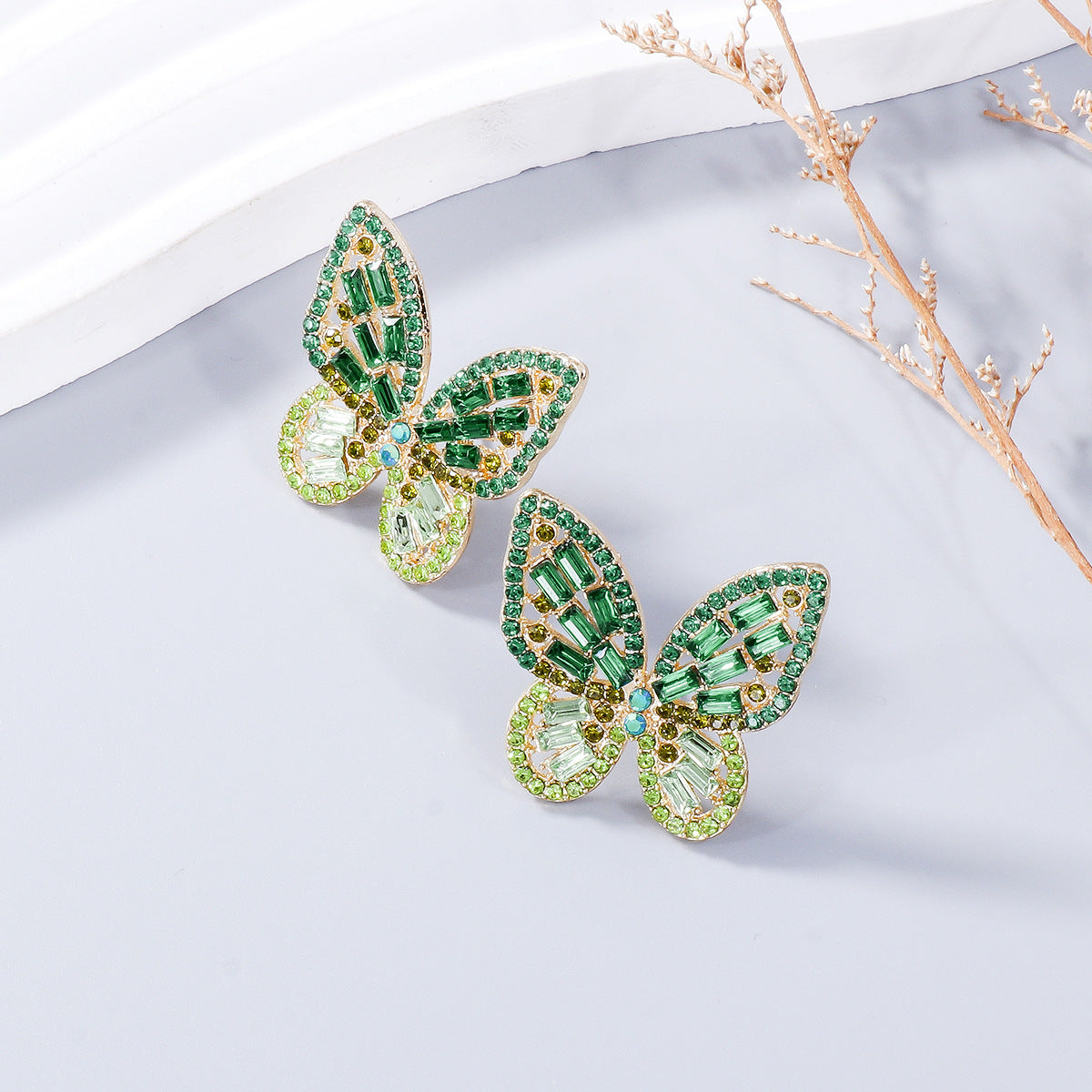 Inlaid Rhinestone Butterfly Earrings