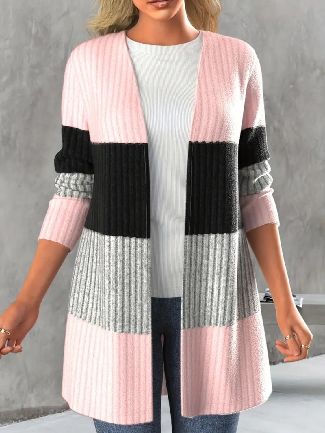 Regular & Plus Size Color Block Open Front Cardigan