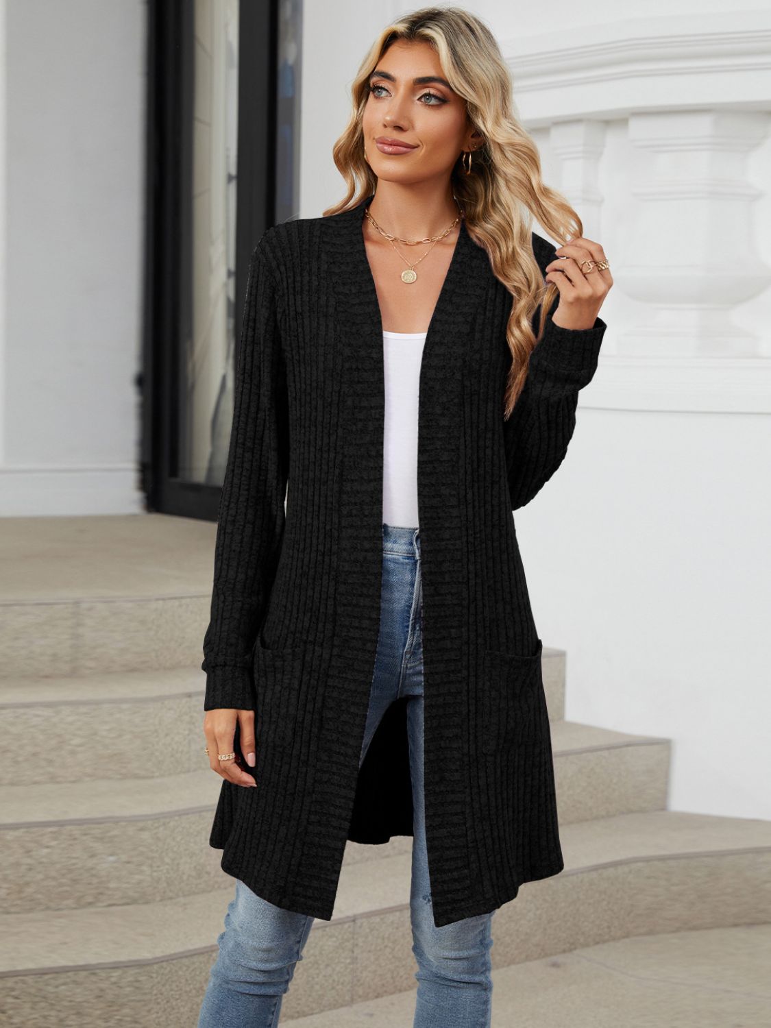 Regular & Plus Size Open Front Long Sleeve Cardigan