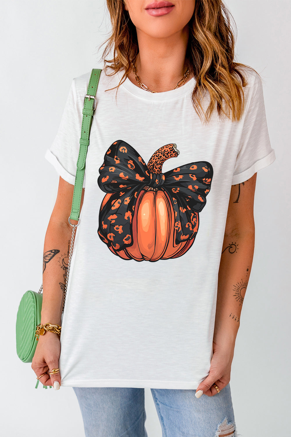 Regular & Plus Size Pumpkin Bow T-Shirt