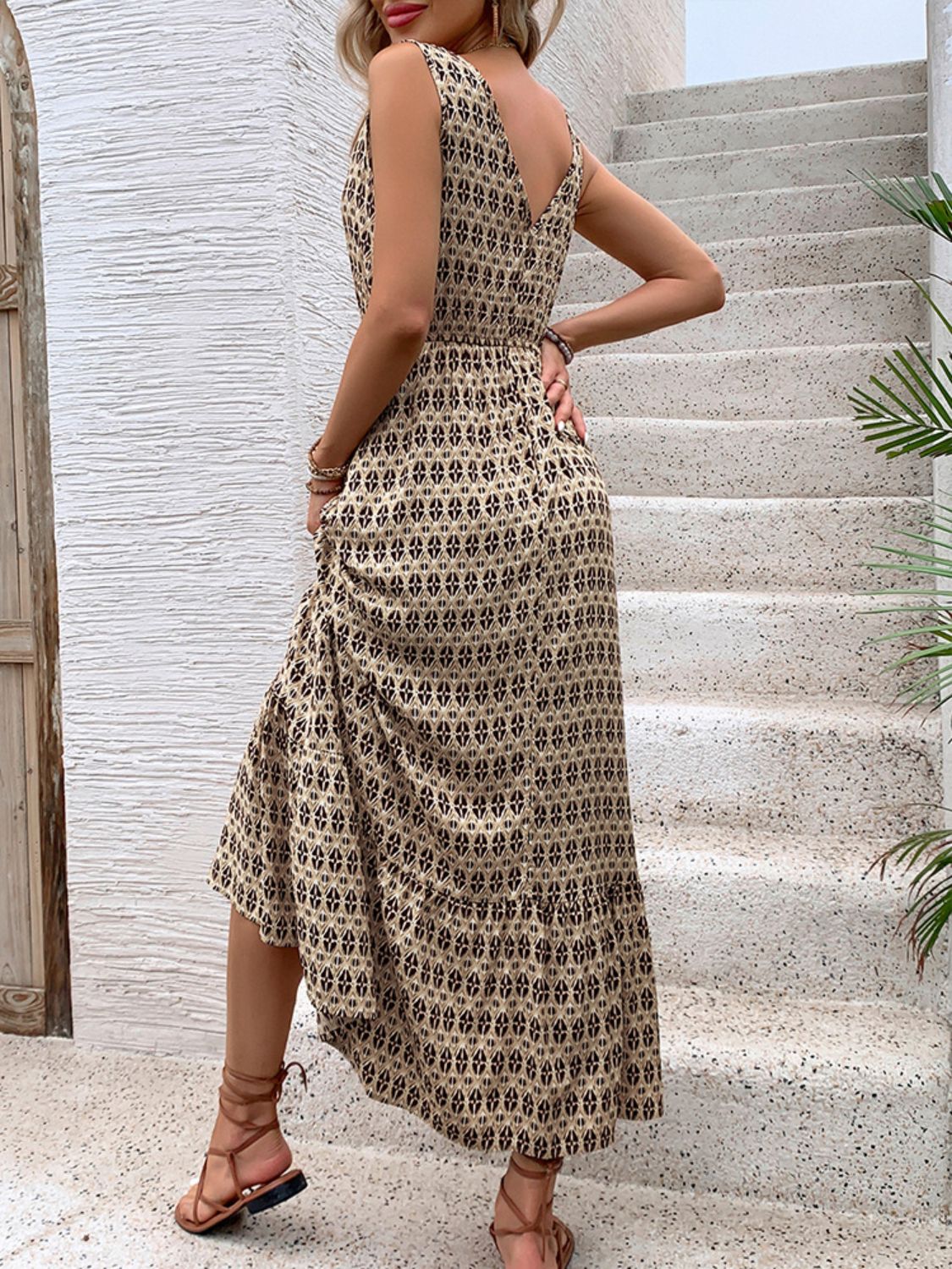 Printed Tie Waist Midi Dress