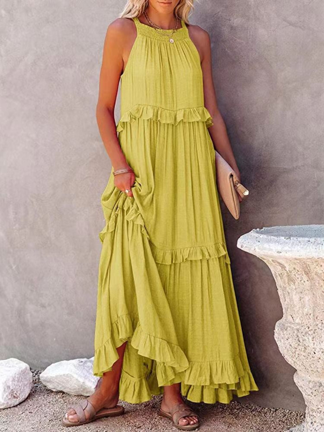 Regular & Plus Size Ruffled Maxi Dress with Pockets