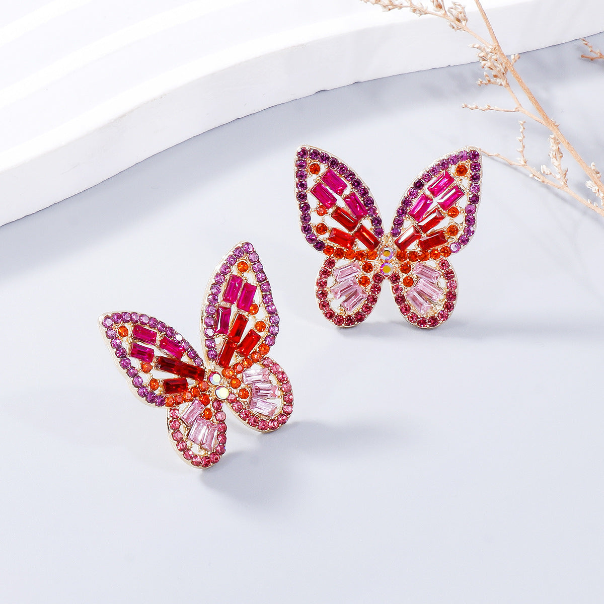 Inlaid Rhinestone Butterfly Earrings