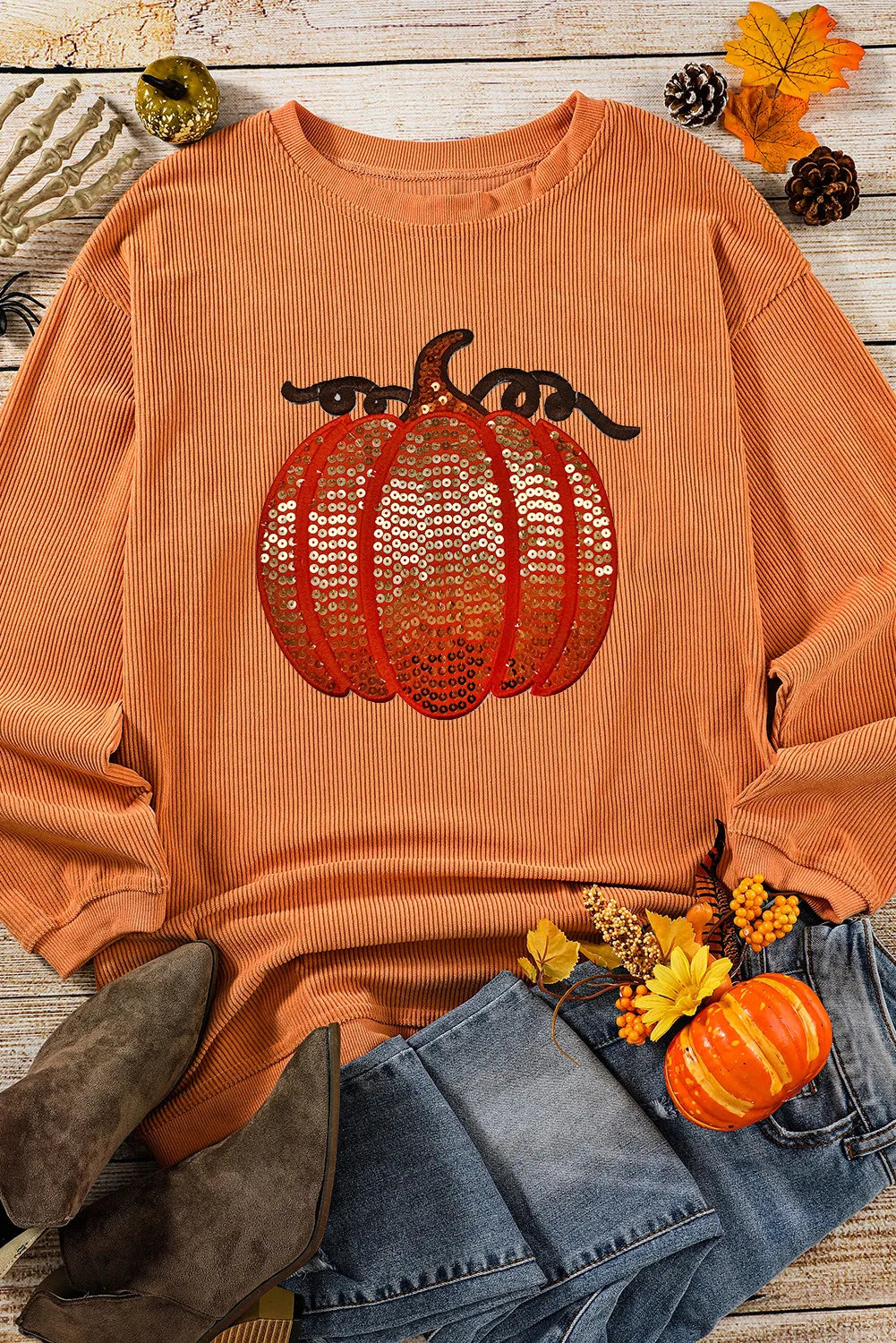 Regular & Plus Size Sequin Pumpkin Sweatshirt