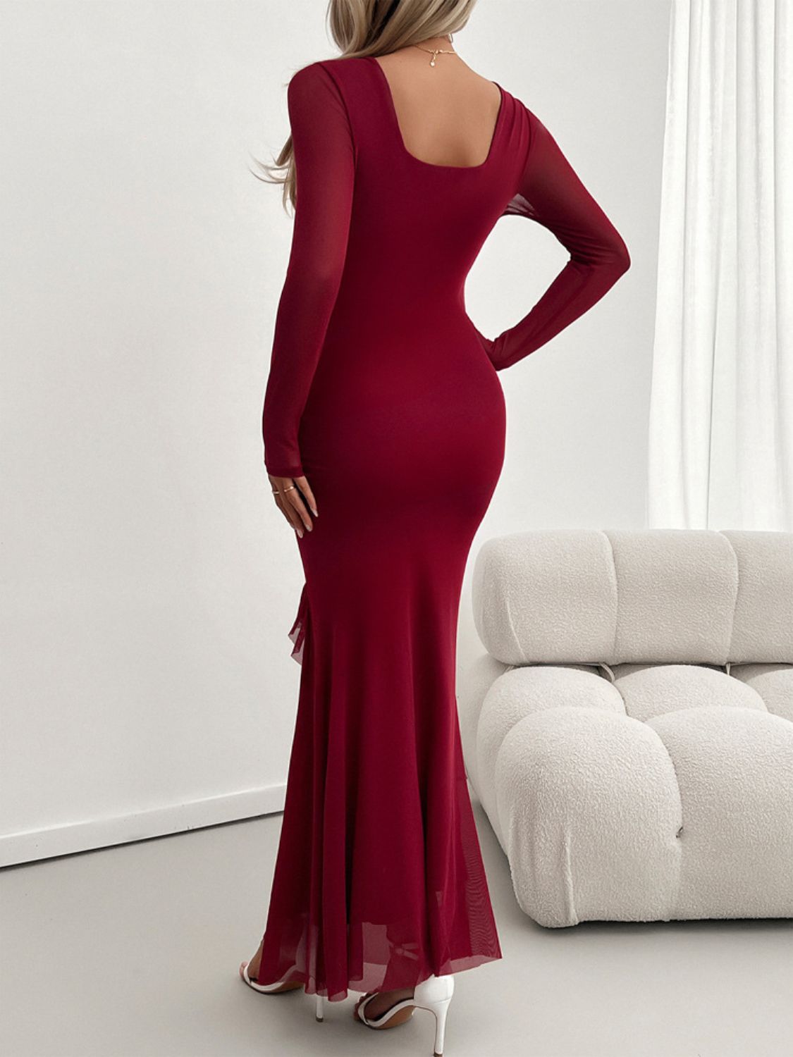 Delightful Ruffled Surplice Long Sleeve Maxi Dress