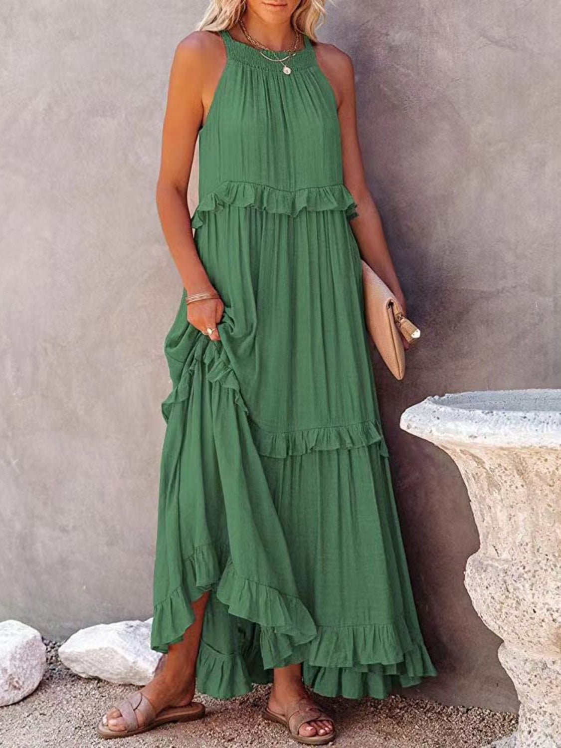 Regular & Plus Size Ruffled Maxi Dress with Pockets