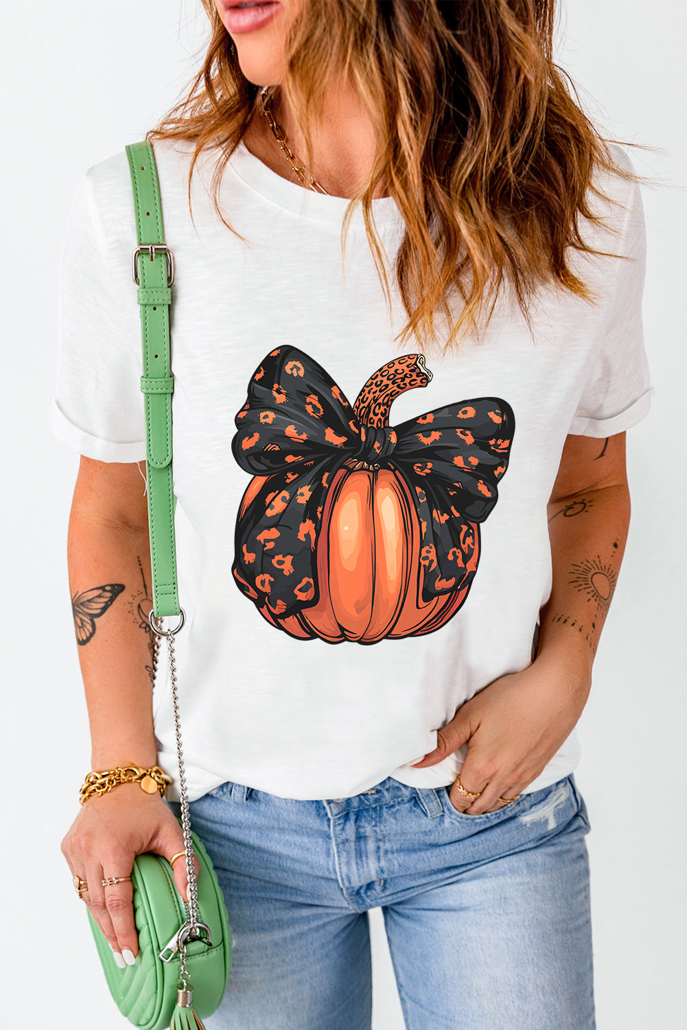 Regular & Plus Size Pumpkin Bow T-Shirt