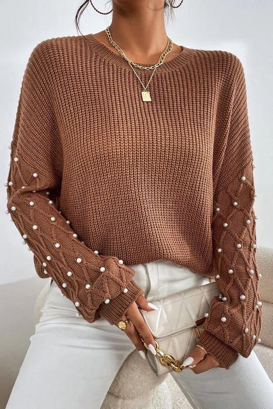 Pearl Detail Round Neck Sweater