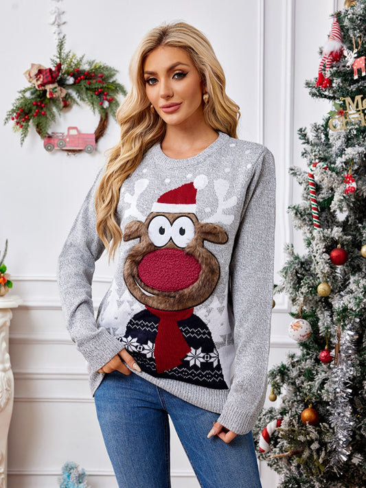 Regular & Plus Size Fuzzy Reindeer Sweater