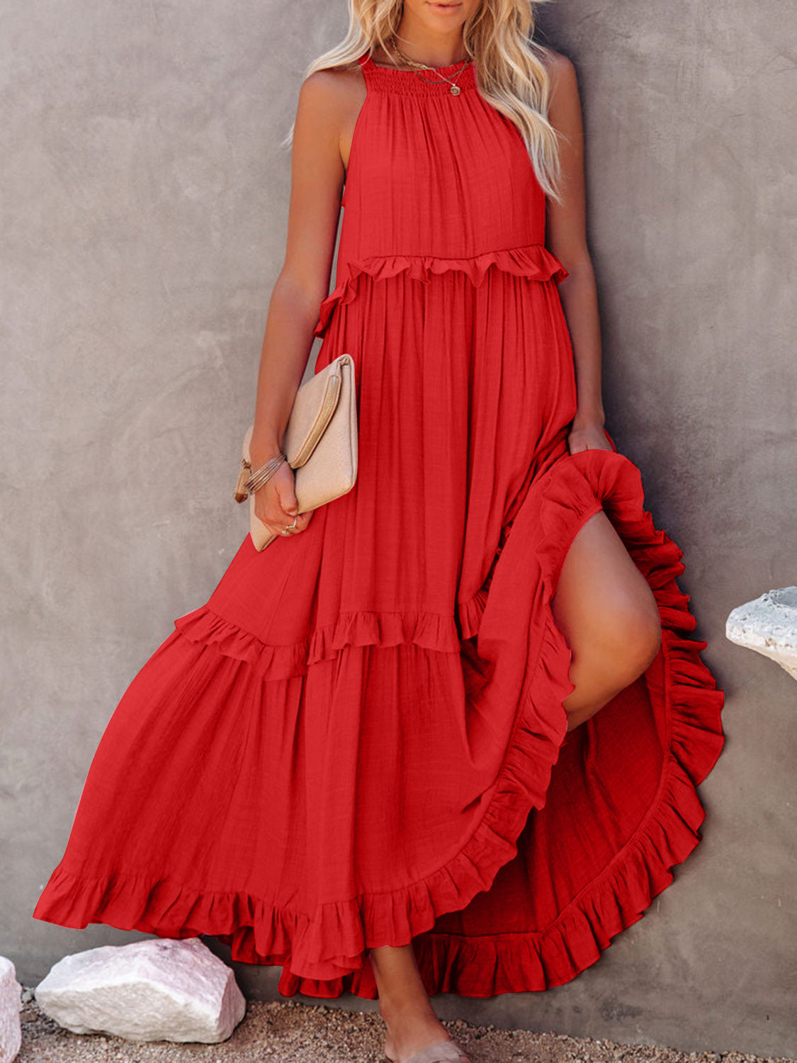 Regular & Plus Size Ruffled Maxi Dress with Pockets