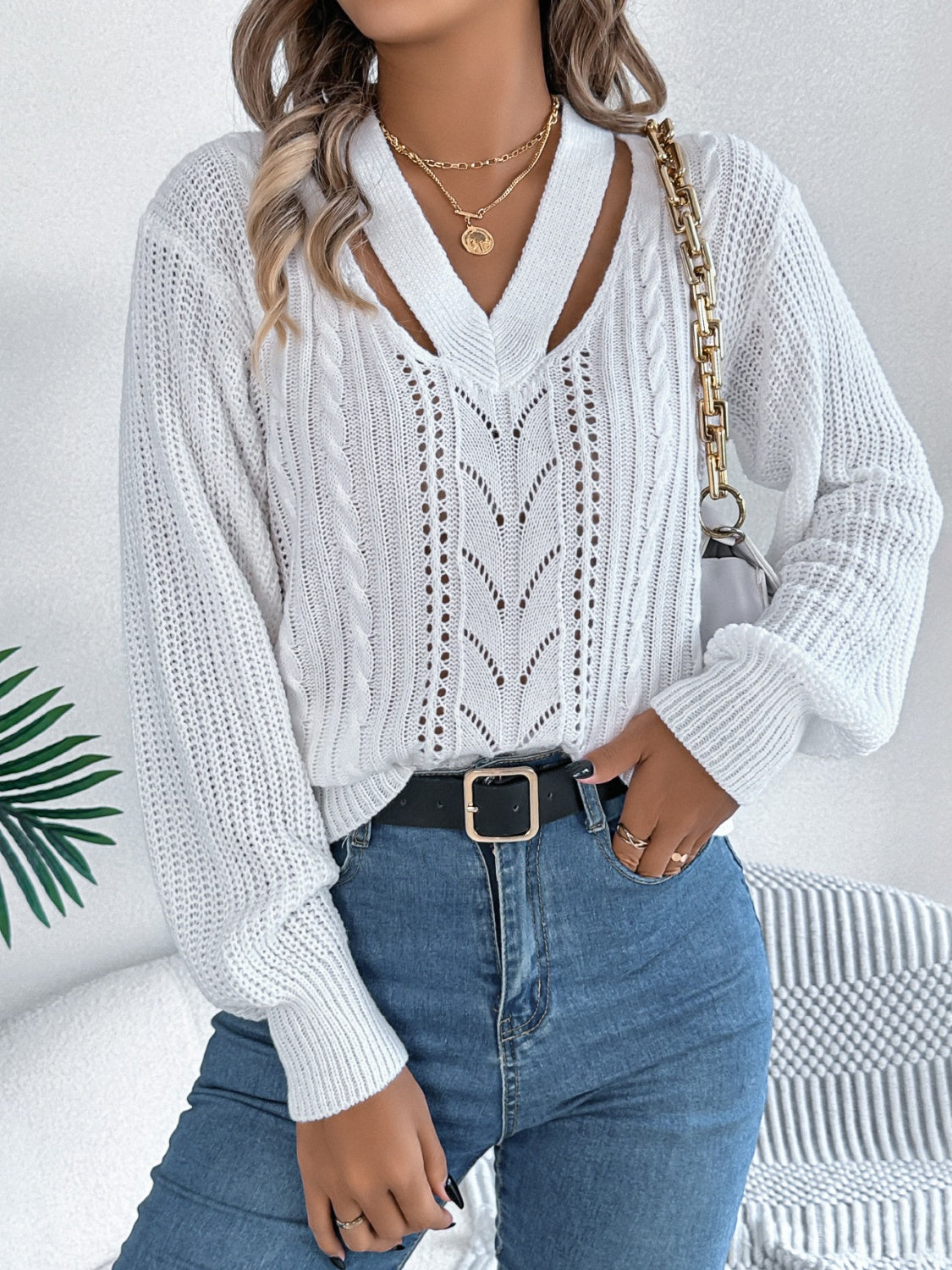 Chic V-Neck Cutout Sweater