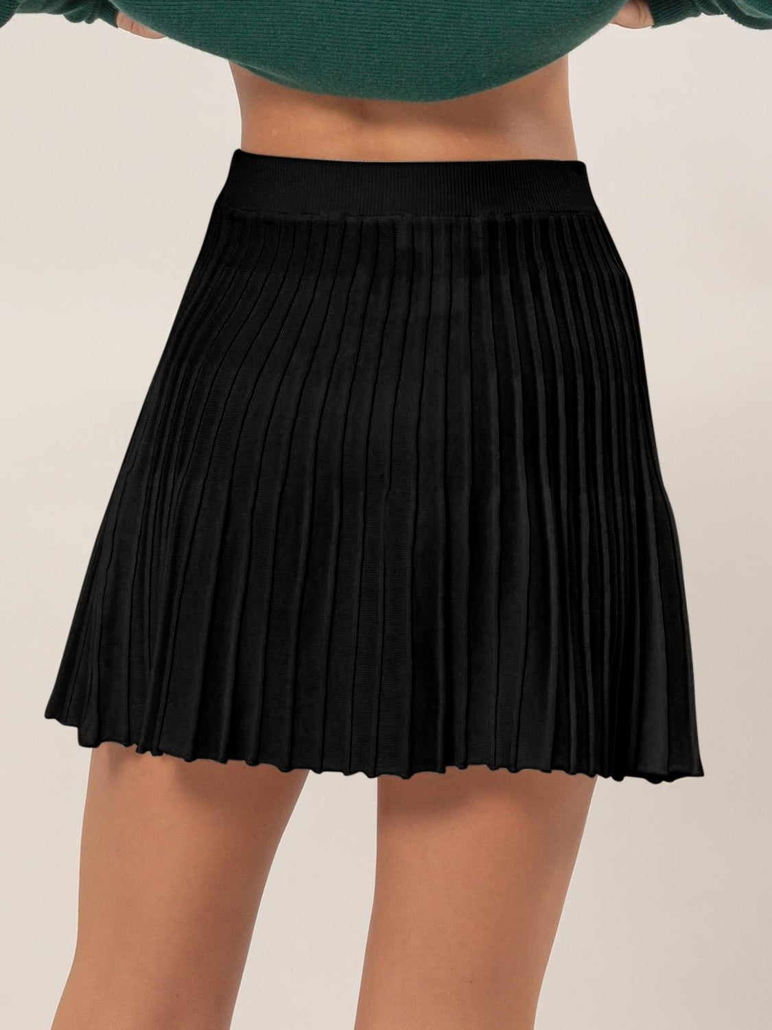 Charming High Waist Knit Pleated Mini Skirt