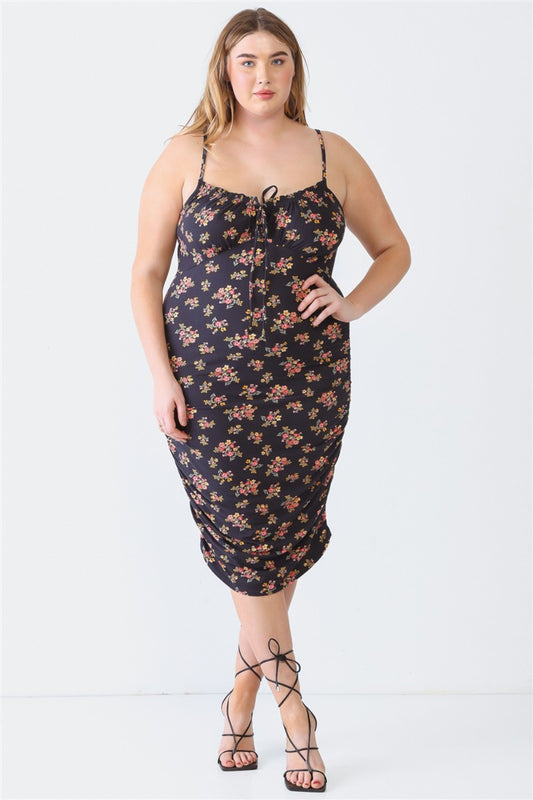 Plus Size Ruched Floral Cami Dress