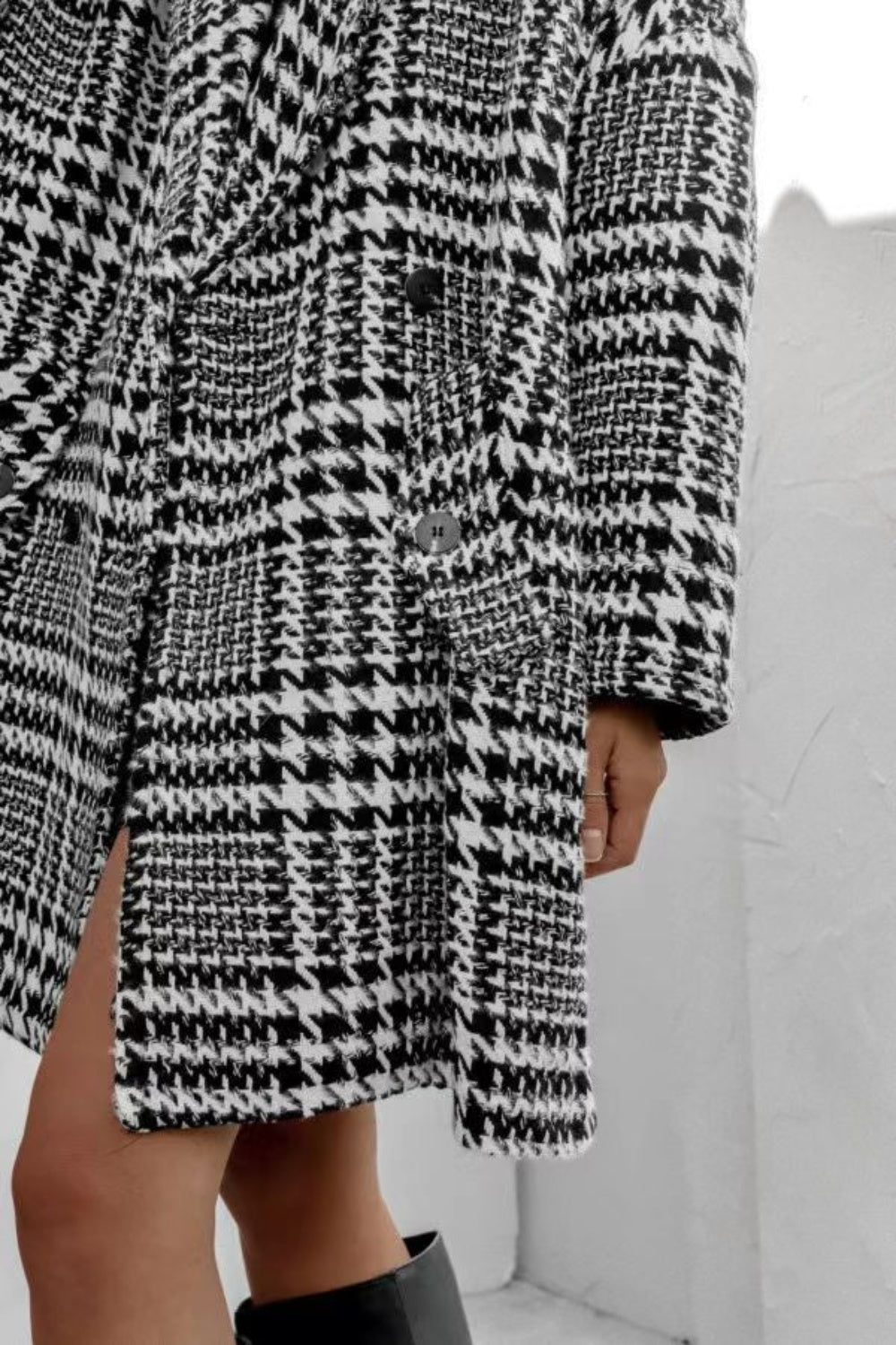 Regular & Plus Size Houndstooth Collared Long Sleeve Coat