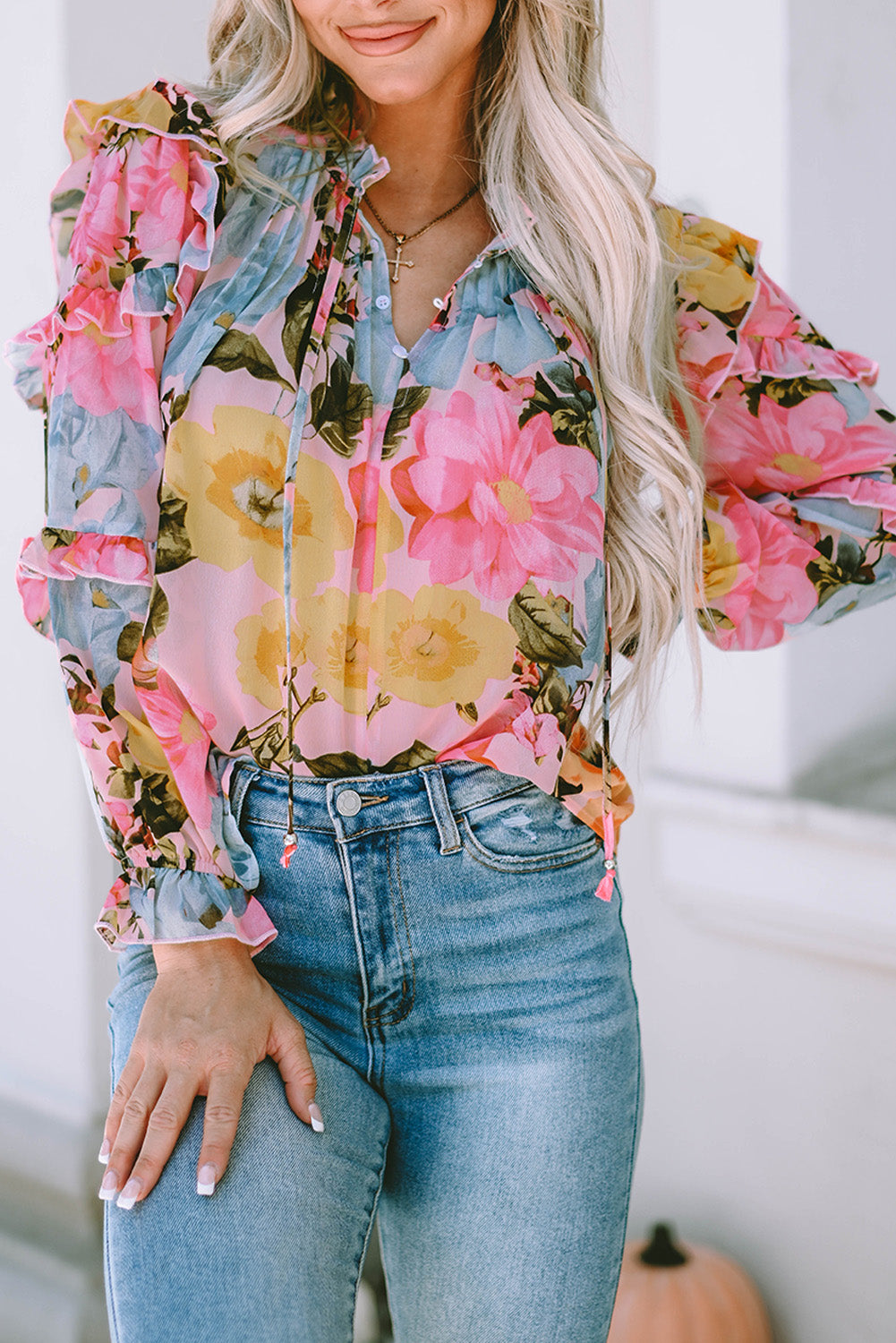 Ruffled Sleeve Floral Print Blouse