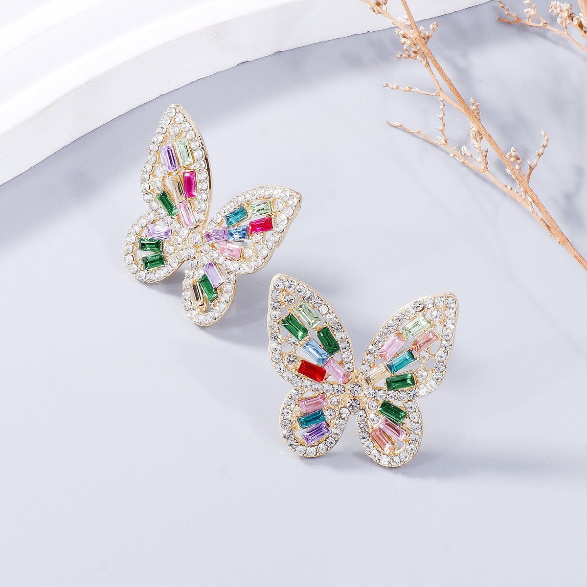 Inlaid Rhinestone Butterfly Earrings