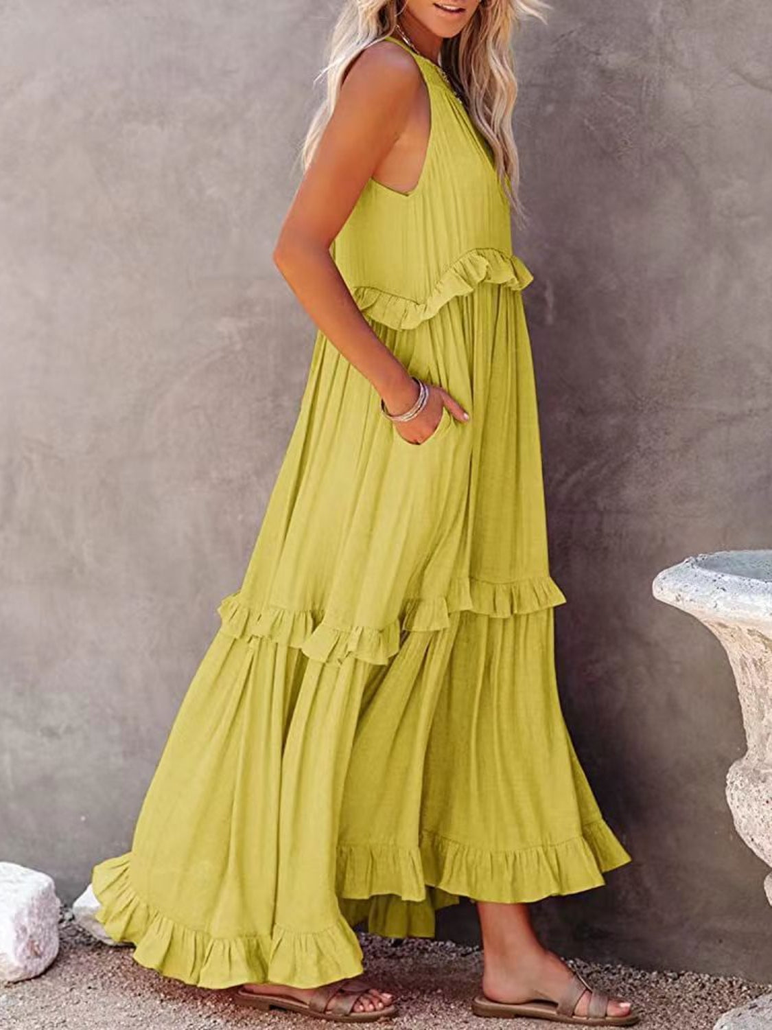 Regular & Plus Size Ruffled Maxi Dress with Pockets