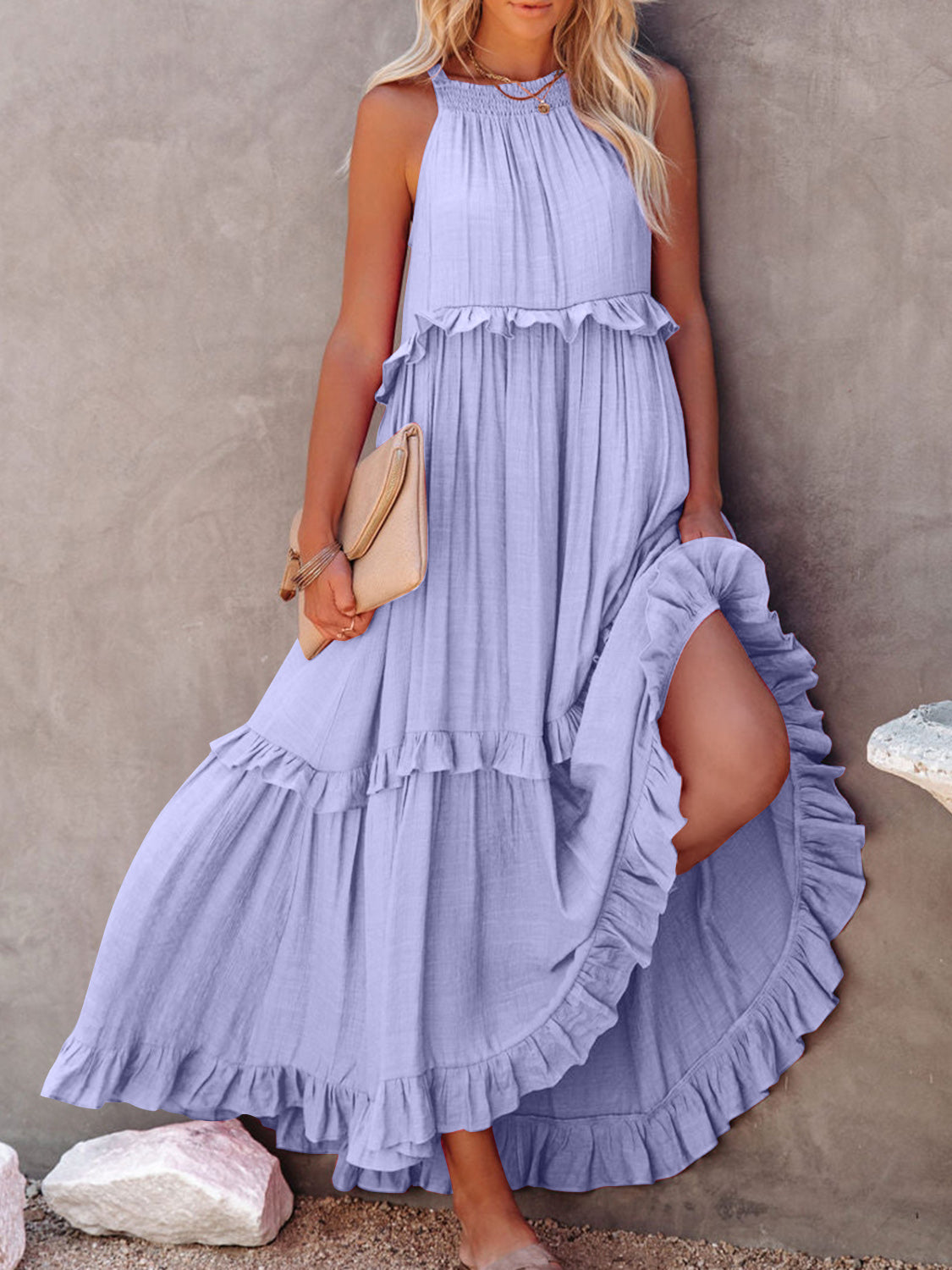 Regular & Plus Size Ruffled Maxi Dress with Pockets