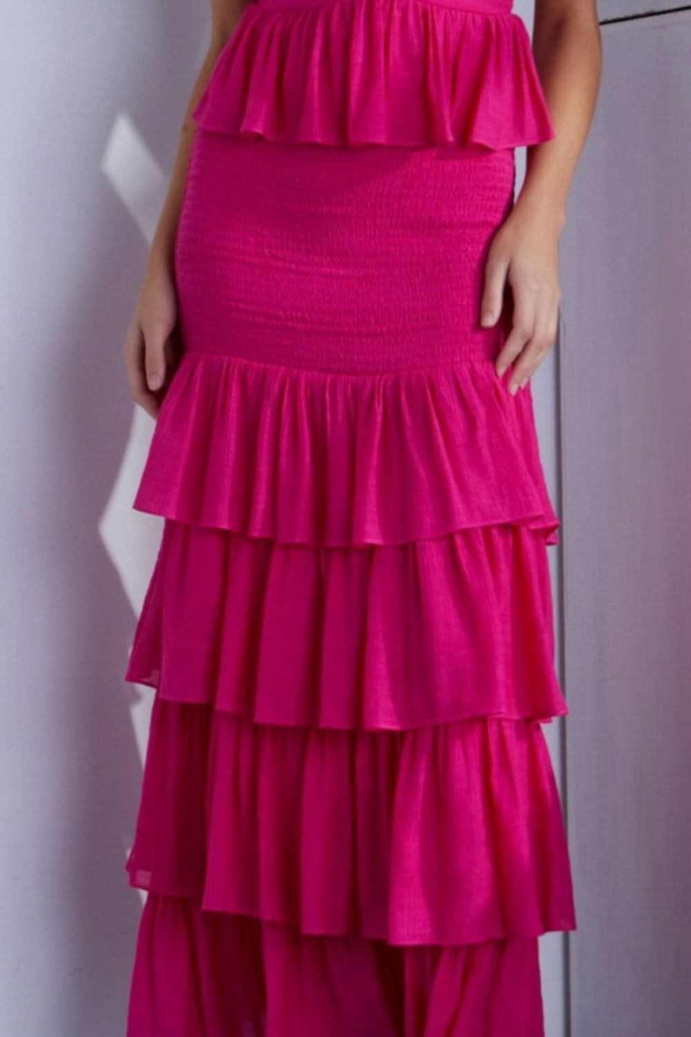 Hot Pink Ruffled Layered Hem Dress