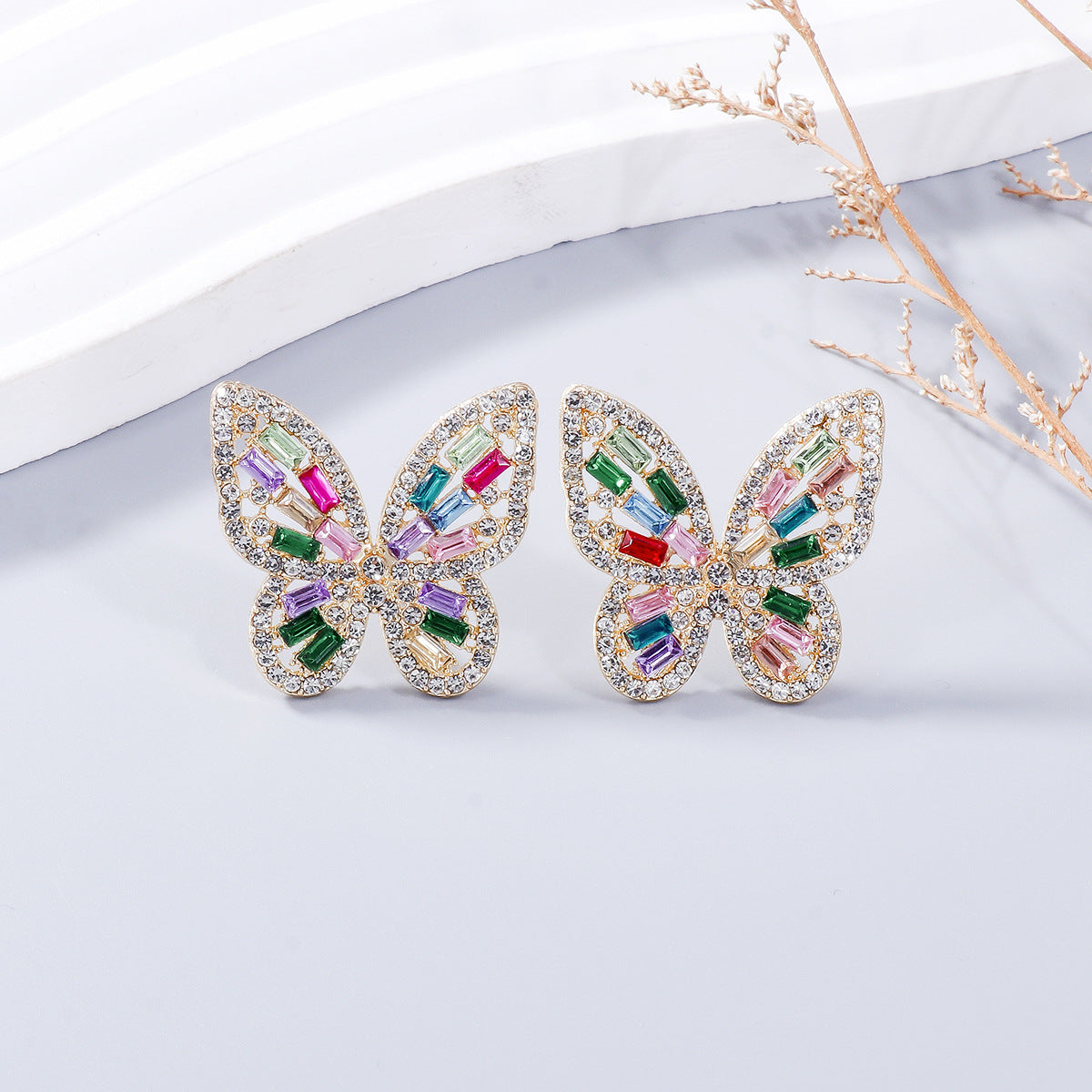 Inlaid Rhinestone Butterfly Earrings