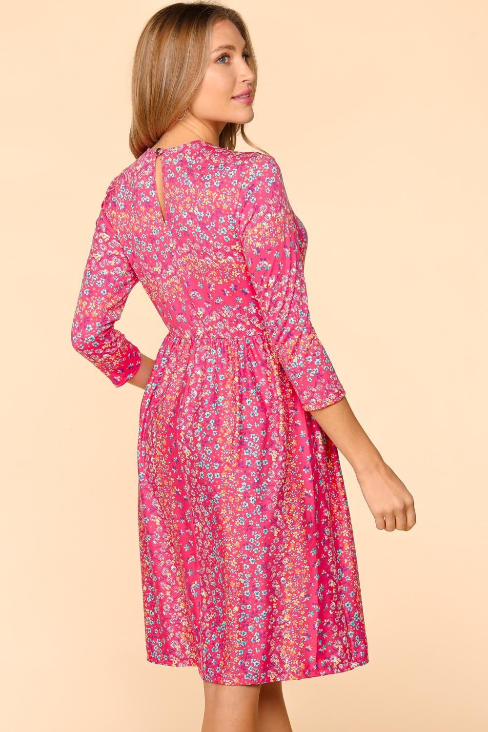 Delightful Round Neck Floral Dress with Pockets