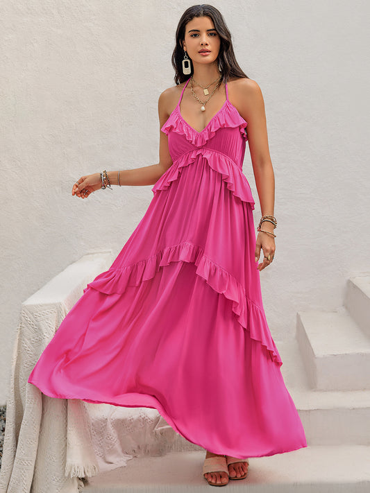 Ruffled Halter Style Maxi Dress