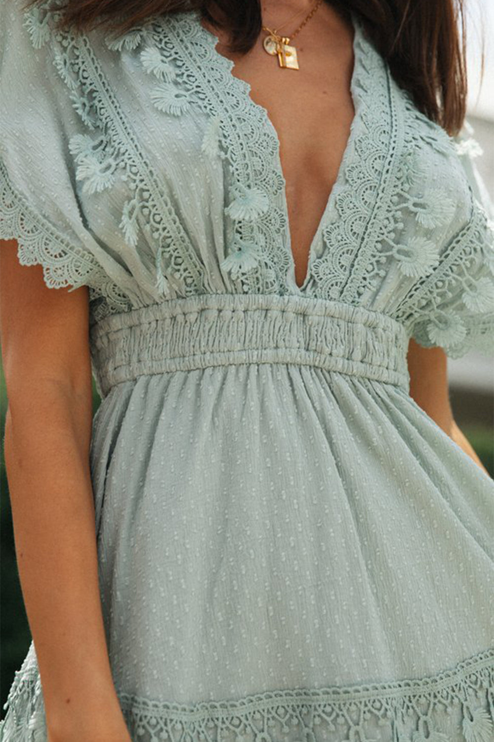 Lace Detail Plunge Mini Dress