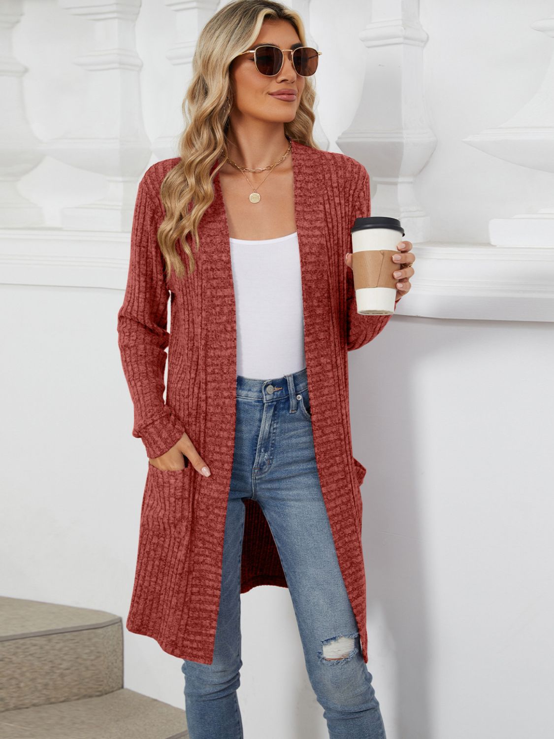 Regular & Plus Size Open Front Long Sleeve Cardigan