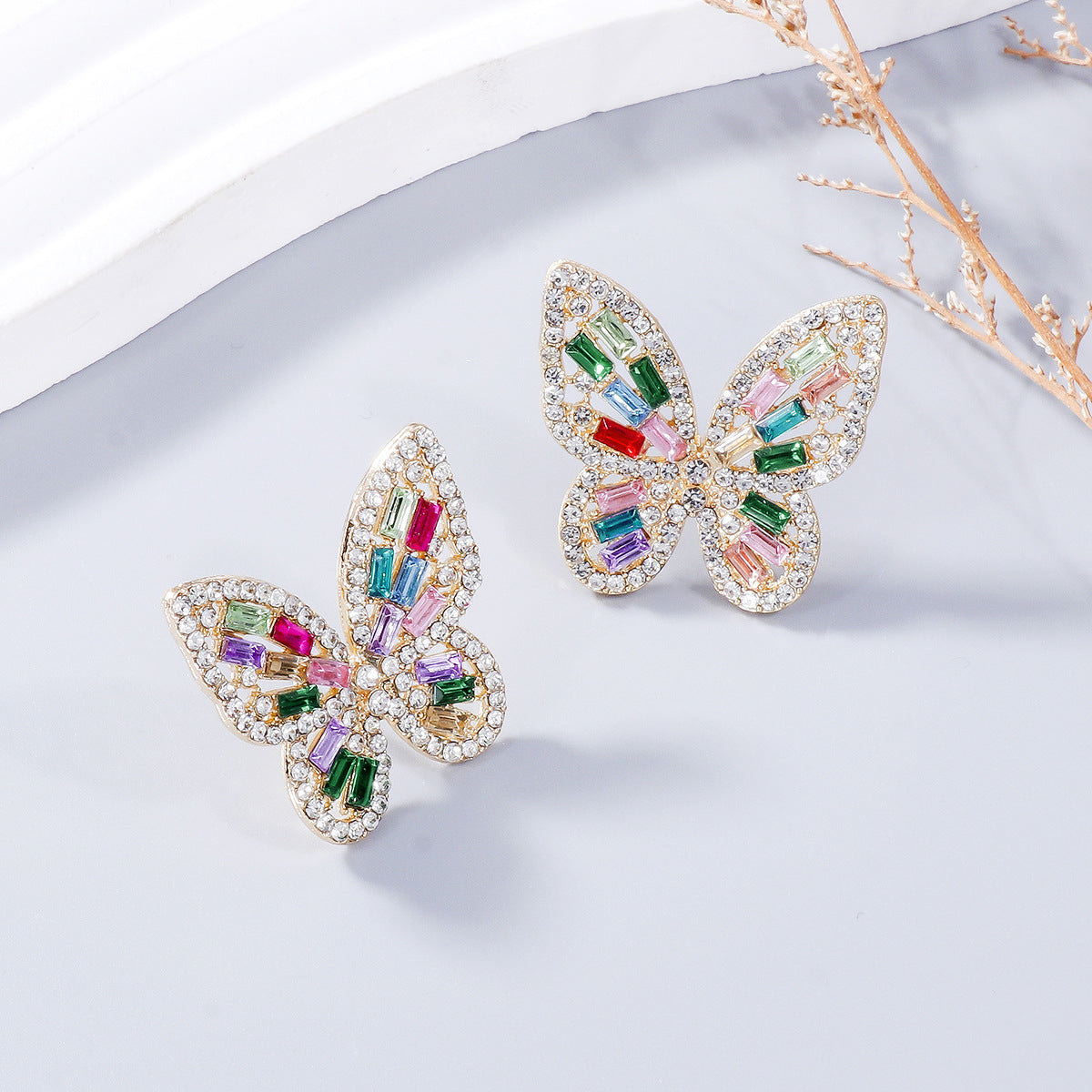 Inlaid Rhinestone Butterfly Earrings