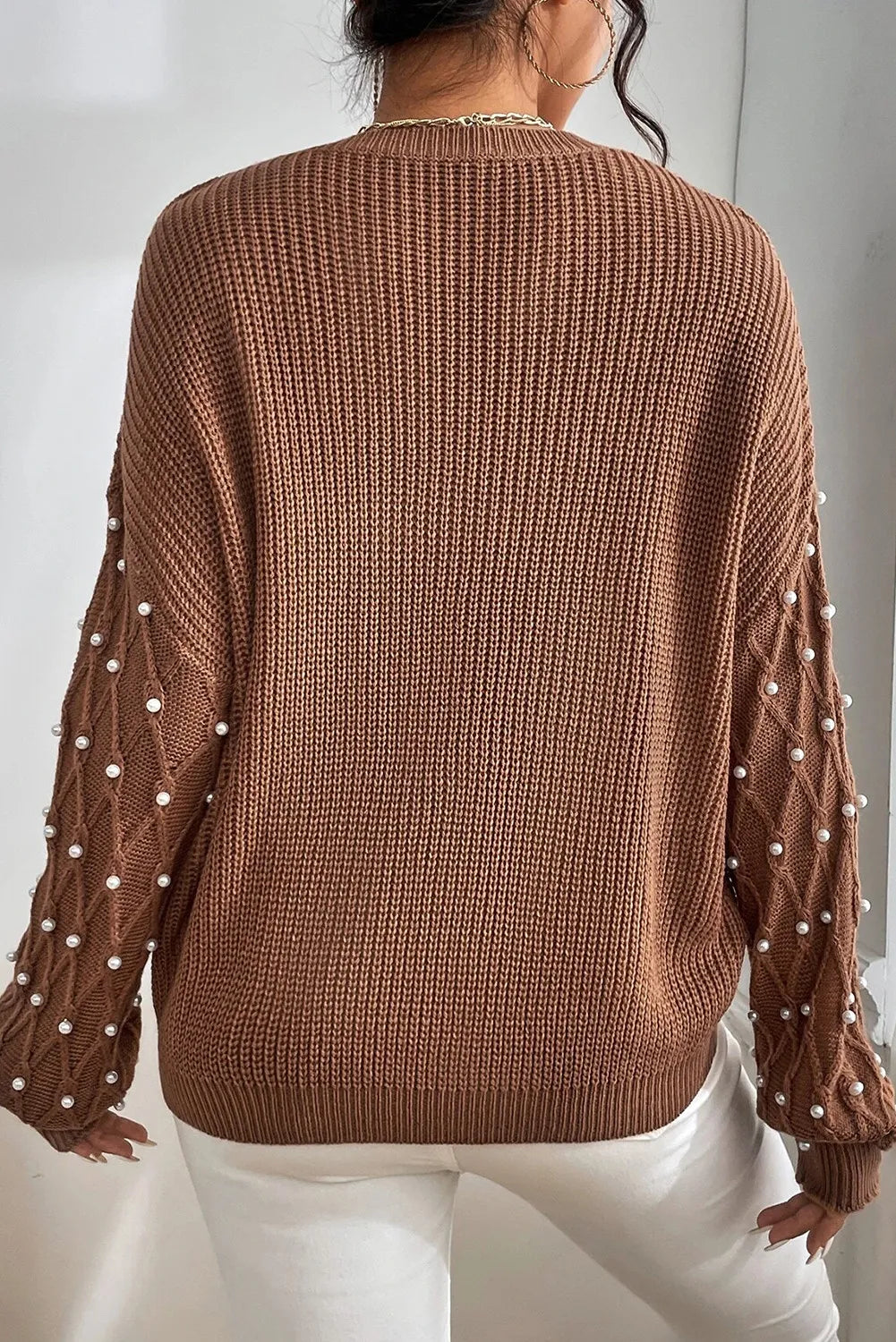 Pearl Detail Round Neck Sweater